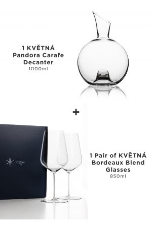 KVETNA BORDEAUX BLEND 850ML Glasses + 1 Pandora Carafe Decanter (1000ML) 